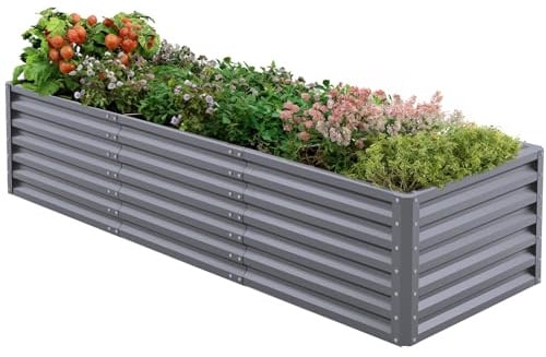 Amopatio Hochbeet Metall, Pflanzkasten Hochbeete für Garten, 240x90x60 cm, Hochbeete-kit für Gemüse Blumen Sukkulenten Kräuter, Blumenbeet & Pflanzentrog, Verzinkter Stahl, Grau