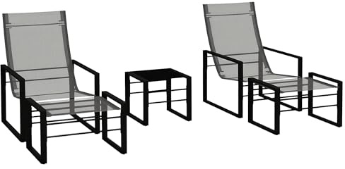 Outsunny Salon de Jardin 5 pièces avec 2 fauteuils, 2 Repose-Pied, 1 Table, Ensemble Table et Chaise de Jardin 2 Places, métal, Assise Tissu Maille Gris, Noir