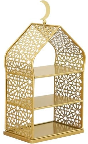 Vobumix 3 Tiered Ramadan Cupcake Tower Gold Dessert Stand Metal Serving Tray for Islam Muslim Eid Mubarak Party Table Decoration