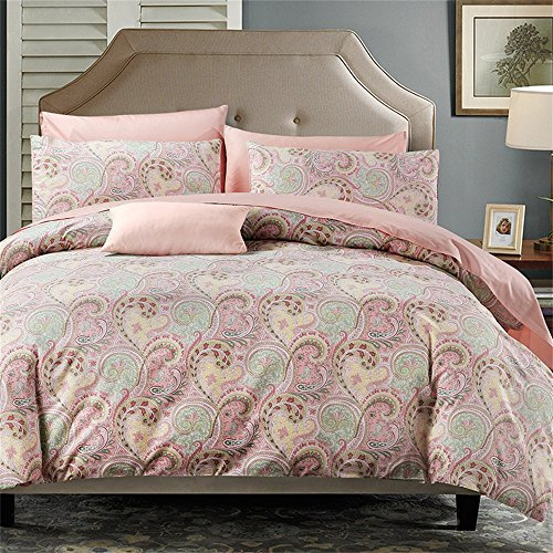 Brandream Duvet Cover & Pillowcases Set Hotel Luxury 800-Thread-Count Egyptian Quality Bedding with Button Closure Paisley Print Design King Size