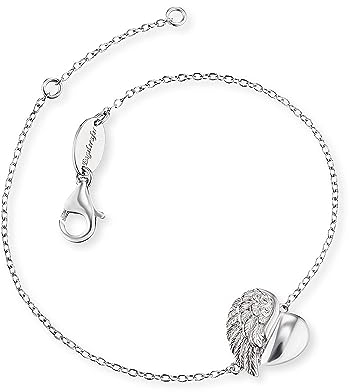Engelsrufer Damen Armband aus Sterling Silber und Herz Flügel Anhänger silber - besetzt mit drei weißen Zirkonia Steinen - Karabinerverschluss - längenverstellbar - nickelfrei
