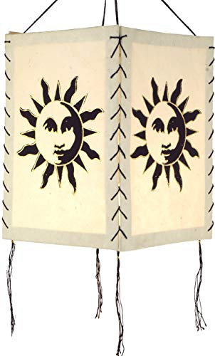 GURU SHOP Lokta Papier Hänge Lampenschirm, Deckenleuchte aus Handgeschöpftem Papier - Sonne 1 Weiß, 28x18x18 cm