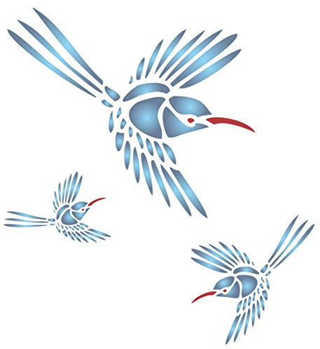 Stencil per murale con colibrì – 26,5 x 26,5 cm (M) – Riutilizzabile per giardino e uccello primaverile