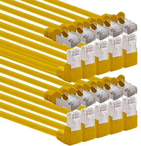 1aTTack.de 366226 Câble réseau Cat.6 angle 90 degrés 5m - jaune - paquet de 10 - Câble patch Cat6 (SFTP PIMF) 1000Mbit/s connecteur Rj 45-10 x 5m mètres jaune