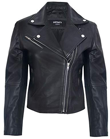 Ladies Leather Jacket Classic Biker Style Black Real Leather Womens Jacket XS