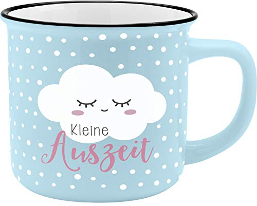 GRUSS & CO Becher Motiv Auszeit | New Bone China Porzellan, Emaille-Optik, 35 cl | Geschenk, Frühstück | 45787, 1 Stück (1er Pack)