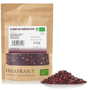 FRISAFRAN | Fiori di Ibisco Bio 100g | puro | naturale | tisane a freddo | essiccato | Fiore della Giamaica | Tè all'ibisco aromatico | Acqua giamaicana | Detox | infusi | Karkade Infuso | Drenante