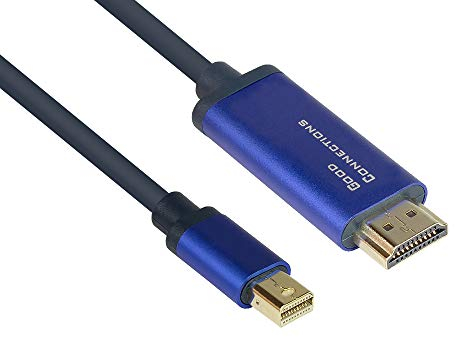 Good Connections® SmartFLEX Câble Mini DisplayPort 1.4 vers HDMI 2.0 4K UHD @ 60Hz RGB / 4:4:4 – Boîtier en aluminium – Très flexible – Bleu foncé – 2 m