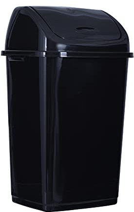 Superio Bote de basura de plástico de 13 galones, negro, con tapa superior oscilante, 50 litros de capacidad duradera para cubo de basura de cocina