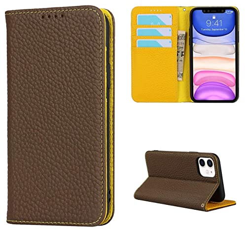 Copmob Phone Case iPhone 11,Flip Genuine Leather Wallet Case,[4 Slots][Magnetic closure][With Lanyard],Protective Cover Case for iPhone 11 - Brown
