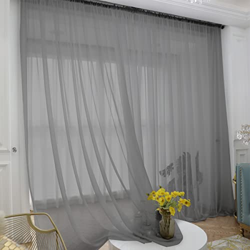 ABCHOME Dunkelgraue durchsichtige Vorhänge, 213 cm lang, 2 Paneele, Stangentasche, Voile, halbtransparent, Fenstervorhänge für Küche, Schlafzimmer und Wohnzimmer (dunkelgrau, 52W x 84L)