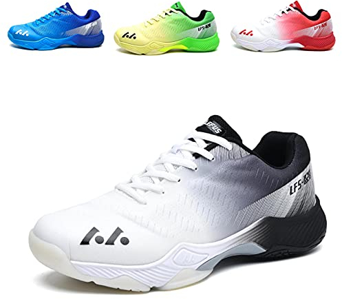BLBK Badmintonschuhe, Squashschuhe, Hallenschuhe für Verschiedene Bodenbeläge, bequemer und Fester Griff/Unisex-Volleyballschuhe,Weißer Farbverlauf Schwarz 44