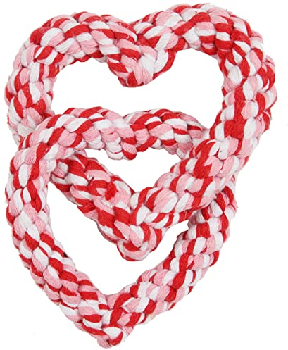Valentines Dog Toy, Interlocking Heart Dog Rope Toy, Small Medium Dog Toy