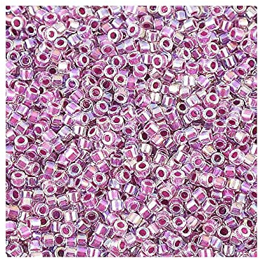 5 g Miyuki Delica Rocailles Seed Beads, 11/0 (1.6 mm) Inside Dyed Magenta AB (Miyuki Delica Rocailles Samenperlen Violet AB)