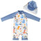 UMELOK Baby Jungen Badeanzug UV Schutz 50+ Einteilige Schwimmanzug Mit Sonnenhut (Grau Dinosaurier, 18-24 Monate/86-92 cm)