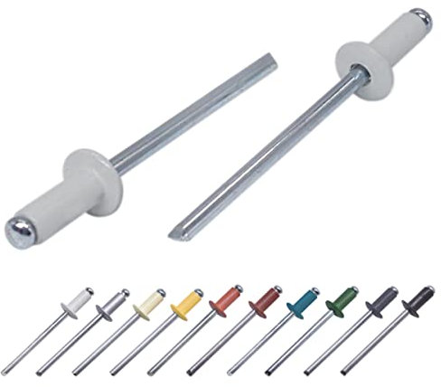 Lot de 50 rivets aveugles peints, 3,2 x 8 mm, tête bombée, DIN 7337, rivets en aluminium et mandrin en acier, rivets pop (50, gris clair RAL 7035)