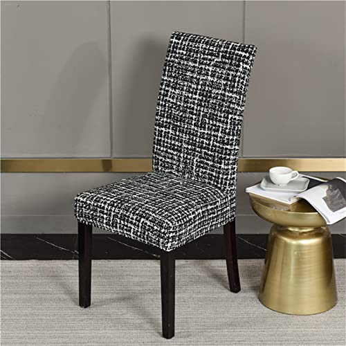 NCWANG Stuhlhussen Universal, Schwarz Weiß Kariert Stuhlhussen 6er Set, Stretch Stuhlbezug, Abnehmbare Waschbar Elastische Moderne Beschützer Stuhlbezug, für Esszimmer Party Hotel Restaurant Deko