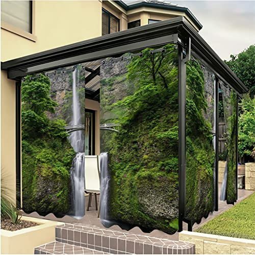 Linfye 2022 Das Neue 2 Stück Outdoor Vorhang Wetterfest 132x240cm, Wasserfall 3D gedruckt Outdoor Verdunkelungsvorhänge mit Ösen Wasserdicht Sichtschutz Sonnenschutz für Balkon Terrasse