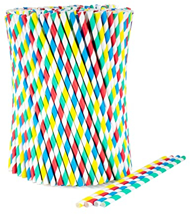 wisefood Papierstrohhalme, 200 Stk. (2 x 100 Stk.) bunte Trinkhalme, Ø 6 mm x 20 cm, Frei von PLA/PE, Biologisch abbaubare Einweg Trinkhalme aus stabilem Papier