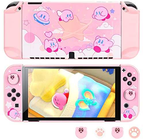 DLseego Custodia protettiva per interruttore OLED Accessori per Switch OLED Console con copertura rigida agganciabile e tappi per l'impugnatura del pollice, sfera rosa