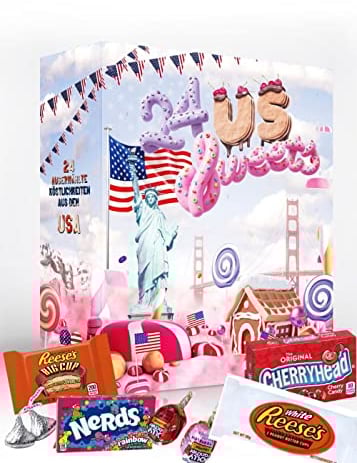 BOXILAND® USA Adventskalender 2025 mit Amerikanischen Süßigkeiten [ORIGINAL US CANDY] - für Kinder, Frauen & Männer - US Sweets Adventskalender - USA Süßigkeiten (24 USA Sweets)