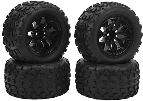 Asixxsix RC-Räder und -Reifen, Hochleistungs-Abriebfestigkeit, 4 STÜCKE 12 Mm Sechskant-RC-Car-Gummireifen und Kunststoffräder für 1/10 RC-Truck für Traxxas, für Stamped, für Rustler