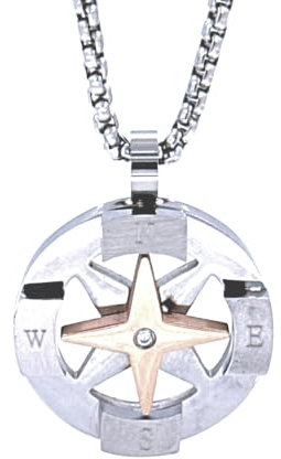 amorili Collana Rosa dei Venti Bussola in Acciaio Inox – Pendente Nautico Unisex, Catena Regolabile da 45–50 cm – Idea Regalo Viaggio, Mare, Avventura - cln0169