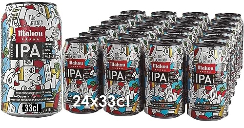 Mahou 5 Estrellas IPA, Pack 24 Latas x 33cl, Cerveza IPA Dorada, Sabor 5 Estrellas, 4.5% Volumen Alcohol