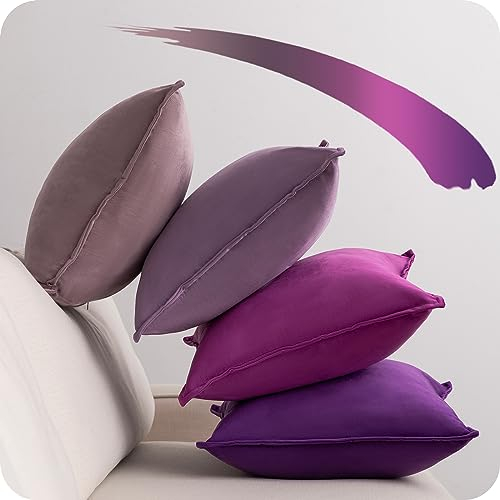 NOSTHEART Federe Cuscini Divano 50x50cm (Set di 4) Copricuscini Divano Set di 4 Fodere Cuscino per Divano Federe Decorative Cuscini per Divano Camera da Letto con Cerniera Invisibile Serie Viola