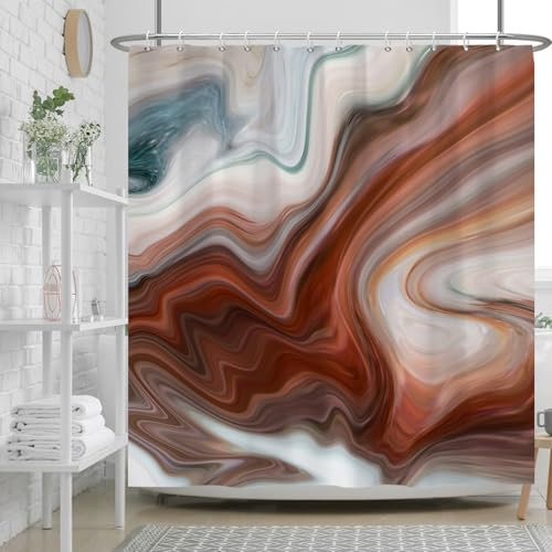 Ttincceer 152x183cm Rideau de Douche en marbre Marron Gris Ombre Rideau de Bain texturé Abstrait Luxe Salle de Bain Rideau décoratif Rideau de Baignoire étanche
