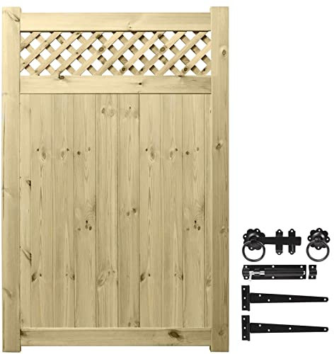 Premier Garden Supplies Strong Urban Range Pedestrian Gate Diamond Trellis Topped Gate Smooth Wooden Framed Tongue & Groove Pathway Height: 6ft (180cm) x Width: 4ft (120cm) Ring Latch Hinge Pack