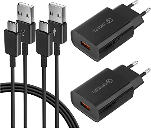 2er-Pack USB Ladegerät, 18W 3A QC 3.0 Schnellladegerät Netzteil mit USB C Ladekabel für Samsung Galaxy S23, S22, S21,S20 FE,S10e, S10,S9,S8 Plus, A13 A53 A52 A51 A71 A32 5G, Xperia 10 II, Redmi