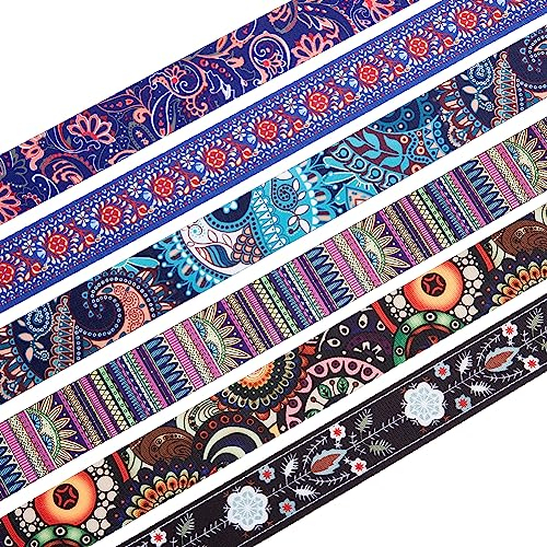 SUPERFINDINGS 6 Stile 2 Yards Polyester Jacquardband Ethnischer Stil Doppelseitiger Floraler Stoffbesatz Dickes Tirolerband Zum Nähen von Taschengurten Gürteln 38mm Breit