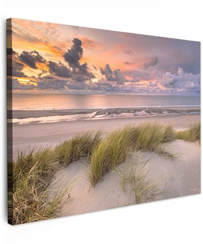 MuchoWow© Impression sur Toile Photo Peinture 40x30 cm Tableau Decoration Murale Chambre Salon Maison Deco Cuisine Coucher de soleil - Dune - Plage - Plantes - Mer