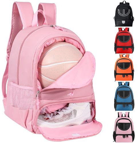 TRAILKICKER Basketballtasche für Damen, mit Ball- und Schuhfach, 30 l Fassungsvermögen, leicht, atmungsaktiv, für Mädchen, Fußball, Volleyball, Sport, Reisen, Schule, Fitnessstudio, Rosa