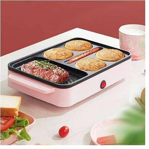 Máquina para desayunar Mini estación for hacer desayuno, sartén dividida con plancha eléctrica antiadherente, sartén for desayuno con tapa de vidrio, sartén for panqueques de desayuno, hamburguesas, h