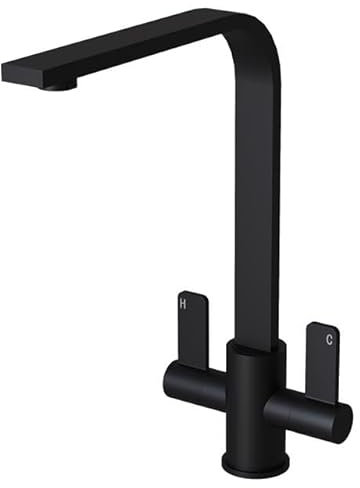 Liquida EB403MB Flat Style Modern Dual Lever Matt Black Kitchen Mixer Tap