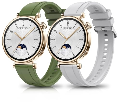 KeeFos 18mm Correa Compatible Con Huawei Watch GT5 Pro 42mm/Watch GT5 41mm, 2 Piezas Silicona Banda, Correas de Repuesto para HUAWEI WATCH GT4 41mm - Verde+Blanco