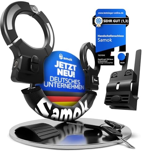 Samok® Handschellenschloss mit Schlüssel für E-Scooter, Roller, E-Bike & MTB-Bike - Kettenschloss & Fahrradschloss aus Stahl - HOHE SICHERHEIT LEVEL 10 - Roller-Schloss Kette Diebstahlsicher Lock