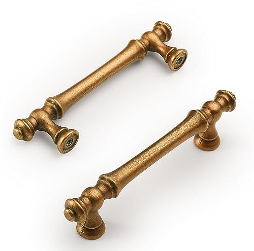 Amerdeco 10 Stück Vintage Schrankgriffe Antik Messing Griffe Möbel Möbelgriffe 96mm Lochabstand Türgriffe küche Schubladengriffe küchengriffe Vintage Griffe für Bronze Küchenschränke……