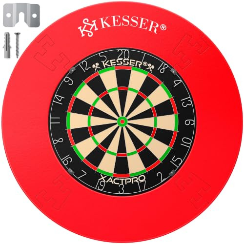 KESSER Dartscheibe Sisal optional mit Schutzring - selbstheilend Set Profi | Steeldartscheibe Dartboard Surround Dartscheiben ohne / mit Wandschutz inkl. Montageset - präzises Steeldart Spiel