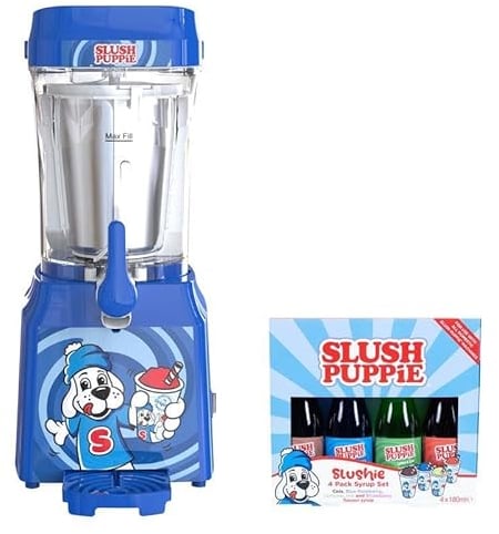 SLUSH PUPPiE Machine & 4-Pack Syrups Bundle. Includes Home Slushie Maker and Genuine SLUSH PUPPiE 4 x 180ml Syrup Set. Officially Licensed Slush Puppy Merchandise from Fizz Creations.