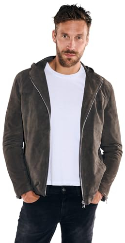 emilio adani Herren Herren Lederjacke mit Kapuze, Dunkelgrau, 36208, Dunkelgrau in Größe 56