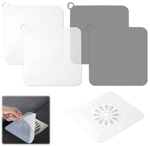 4 Piezas Cubiertas de Desagüe Antiolor Silicona, 20×20cm Baño Tapa Desague Ducha, Antideslizantes Bloquear el Olor Cubierta Desagüe de Ducha para Baño, Fregadero de Cocina, Inodoro (Blanco, Gris)
