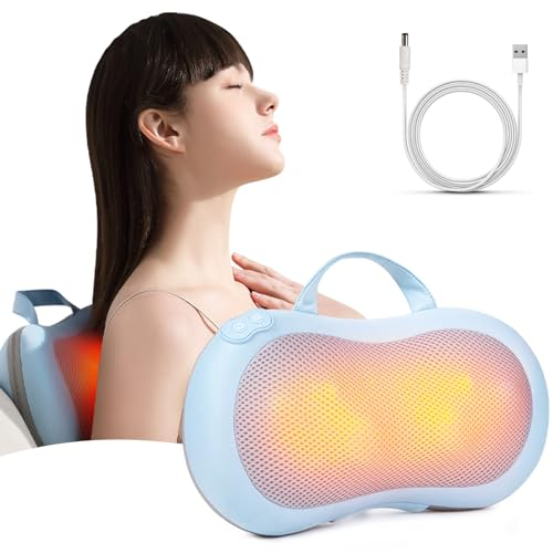 Massagekissen mit Wärmefunktion, Gebührenpflichtig Massagekissen 10D Drehen Massage kissen Rücken-und Nackenmassagegerät mit Wärme Handschlaufe Shiatsu Massagekissen Rücken Autonutzung Massagegerät
