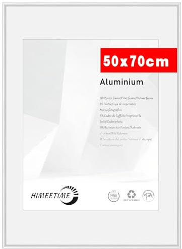 HIMEETIME® 1x Marco de fotos 50x70cm Aluminio Plateado marcos cuadros,Fácil de Colgar Para Decoración de Pared y Decoración Hogar marco 30x40 Grandes para Pósters