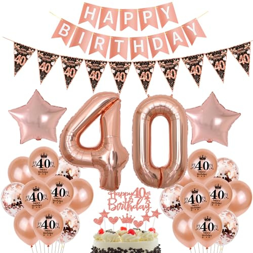 Noir Or Rose Décorations pour Anniversaire 40 Ans Femme - Ballons et Décorations pour Gâteau
