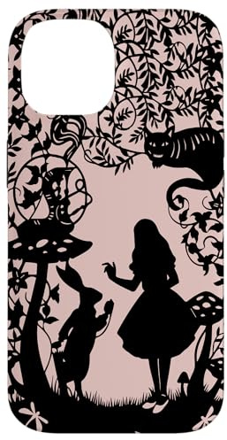 Silhouette von Alice im Wunderland und Katze Raupe Kaninchen Hülle für iPhone 14