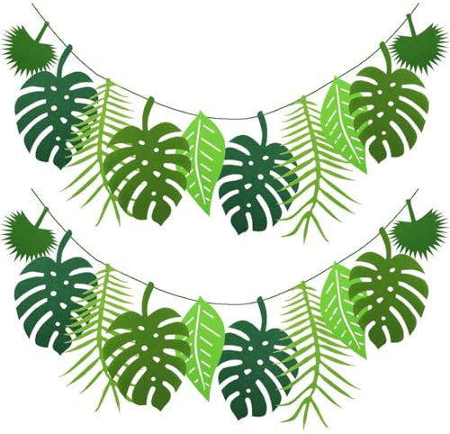 YOCDNOV 2 Pieces Tropical Leaf Garland - Tropical Palm Tree Garland Tropical Leaf Banner for Tropical Parties, Green Party Decorations for Birthday, Beach Party