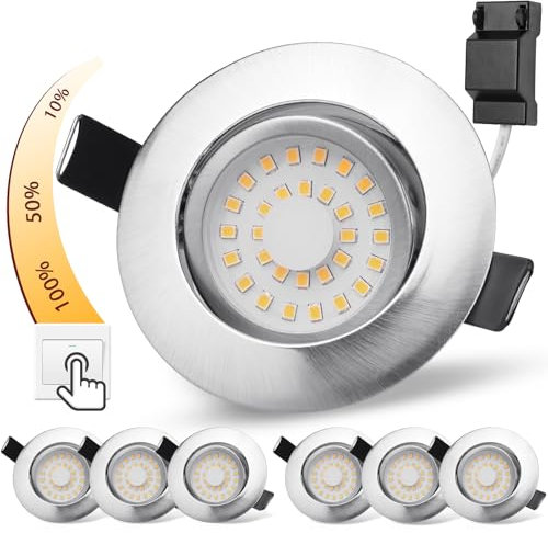 LED Einbaustrahler 230V Dimmbar Flach 30mm LED Spots 5W 500LM Einbauspot 3 Stufige, 3000K Warmweiß Einbauleuchten Decke 68mm EinbauØ, Deckenspots Schwenkbar für Badezimmer Wohnzimmer Küche, 6er Set